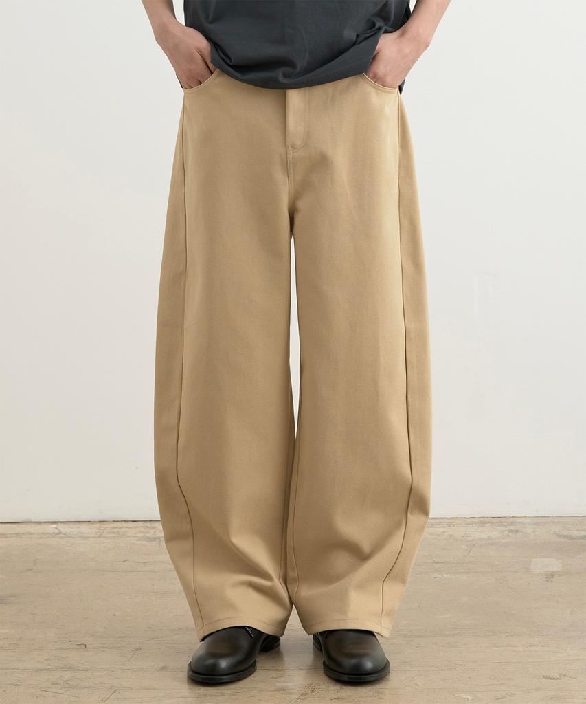 WHOLOVESART Twist Volume Curved Cotton Pants Beige