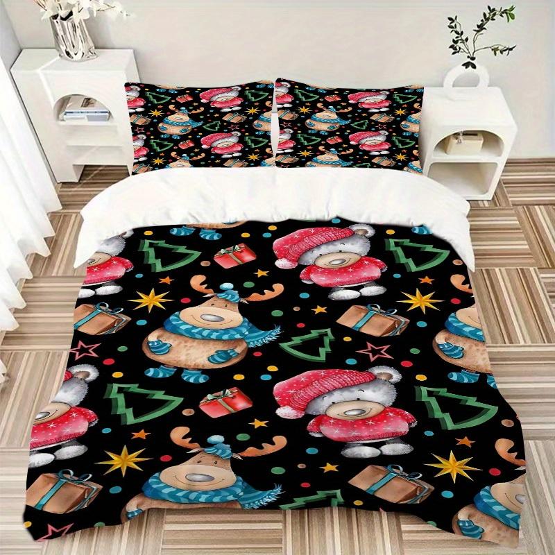 3pcs Christmas Bear Bedding Set, Suitable for Bedroom Decoration, (Includes 1 Duvet Cover And 2 Pillowcases, Quilt Not Included) Yy250822121