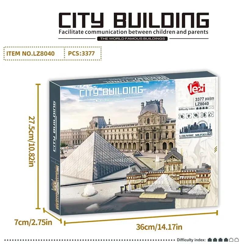 3377PCS Louvre Model Building Blocks World Famous Attractions Architectural Model Street View Bricks DIY Toys Gifts For Teenager