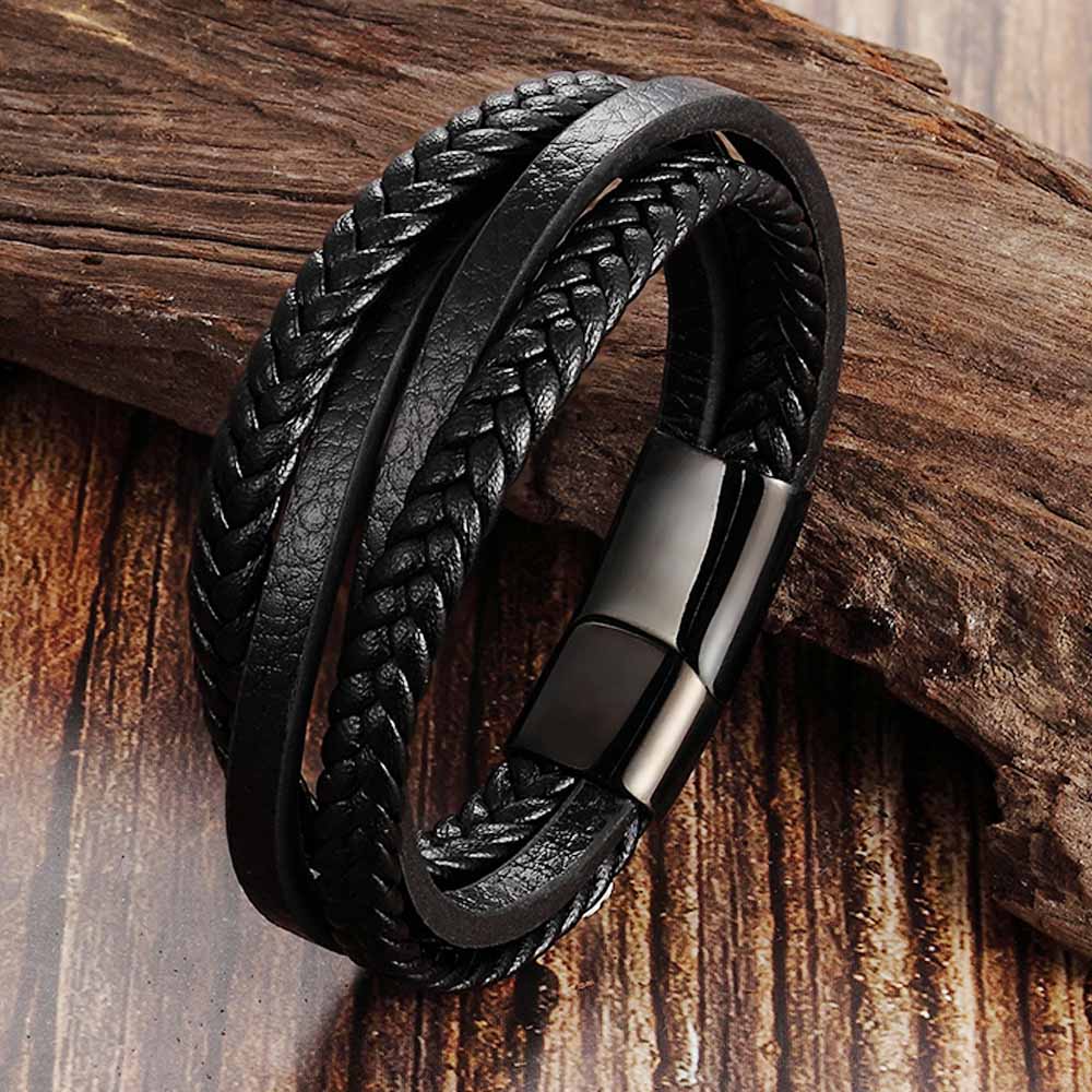 Bracciali alla moda in vera pelle da uomo Bracciali in corda intrecciata multistrato in acciaio inossidabile per gioielli da uomo e donna