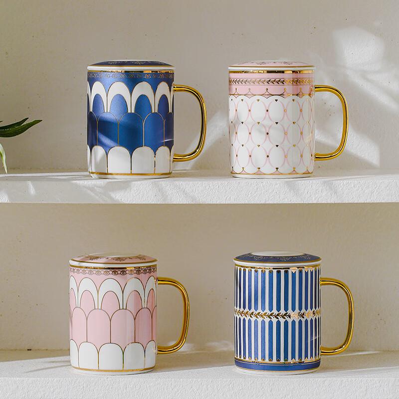 Vidsel Ceramic Couple Mug Gift Set with Lids and Spoons