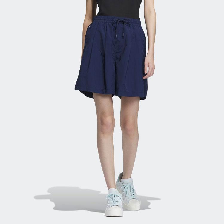 Adidas Originals Trefoil Toc Woven Shorts Solid Color Logo Embroidery Drawstring Straight Regular Shorts Women Shorts Deep-Indigo IP1758