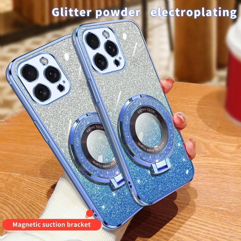 

Роскошный блестящий прозрачный чехол-держатель с покрытием для iPhone 15 14 13 12 11 ProMax 12mini 13mini 15Plus 14Plus, чехол-подставка For iPhone 15