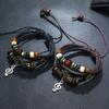 Multilayer Leather Bracelet Handmade Beaded Bracelet Musical Note Bracelet Vintage Hollow Star Bracelet (Multicolor)
