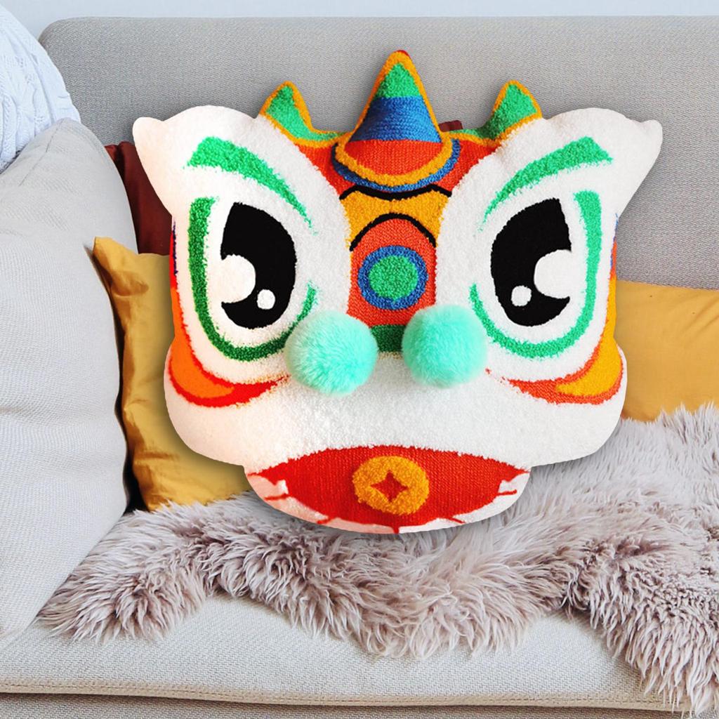 3D Lion Embroidered Pillow Case, Creative Pillowcase Chinese New Year Cushion Cover, for Bedding, Sofa, Living Room, Home Decor