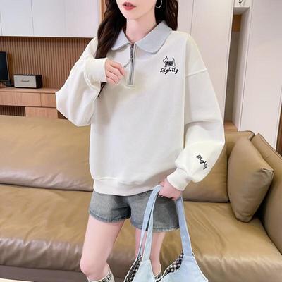 ZOSOUL Cute Cat Embroidery Doll Collar Pullover Sweatshirt