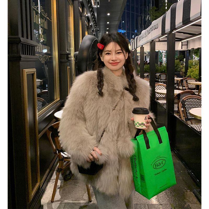 

2024 new autumn and winter young toka imitation fox fur imitation coat women s winter thin coat long hair