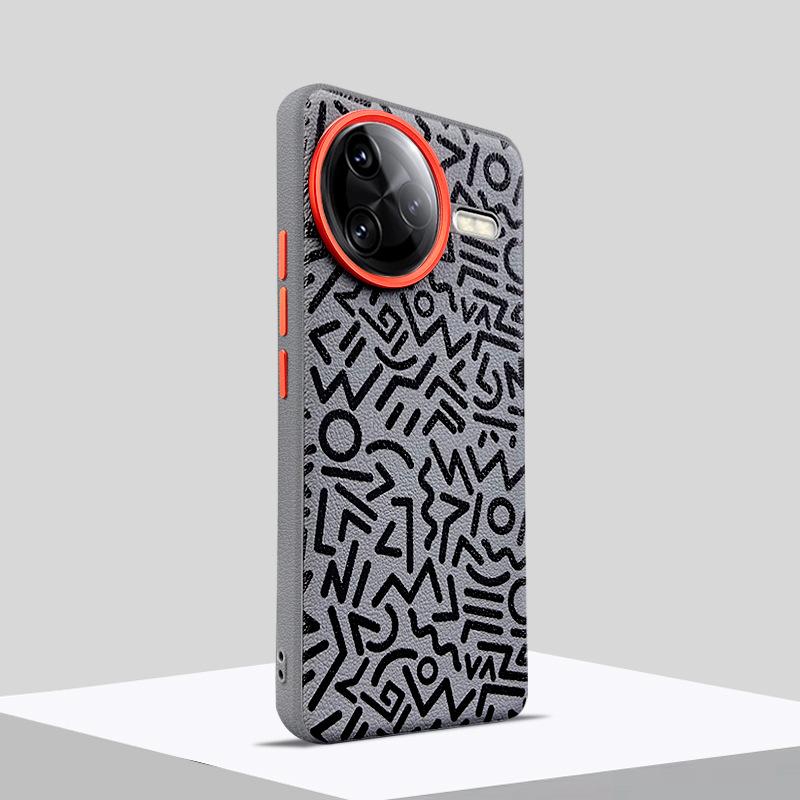 Graffiti Pattern Case For Redmi K80 K80 Pro Eye-catching Metal Lens Protection Frame Anti-slip Grip Plain Leather Case Cover
