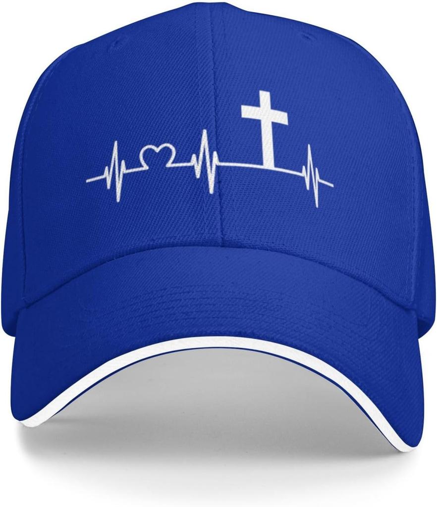 Heartbeat Cross Faith ECG Line Christian Baseball Cap Adjustable Cotton Casual God Love Hat