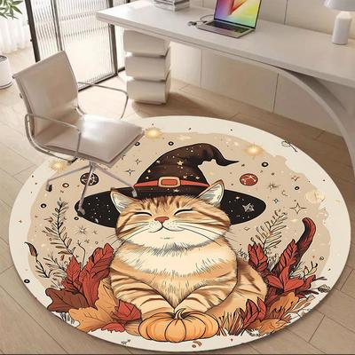 1 Stück Hexenkatze Büro Runder Teppich, Matte Geeignet für Büro, Unter Bürostühlen Schlafzimmer Wohnzimmer Heimdekoration, Raumdeko