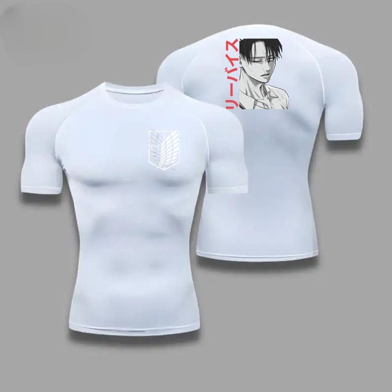 Men Compression Shirt Workout Quick Dry Levi Ackerman Print Top Breathable Sweat Absorbing Fit Fitness T-Shirt Sweat-Resistant