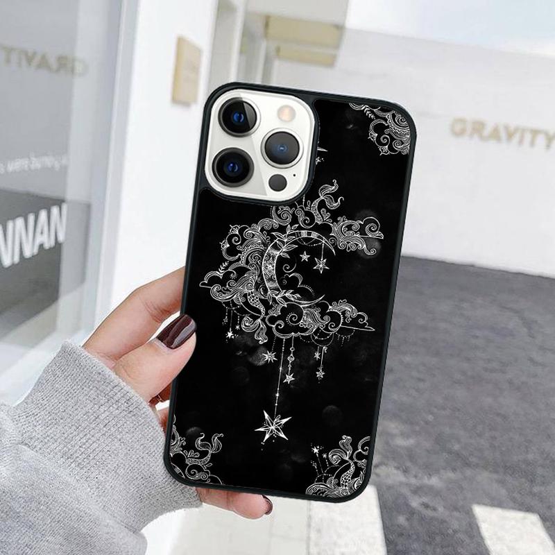 Black Frosted Hand Holding Sun Moon Face Phone Case For iPhone 17 Air 15 16 Cover 11 13 14 Pro Max 12 Plus Max XR