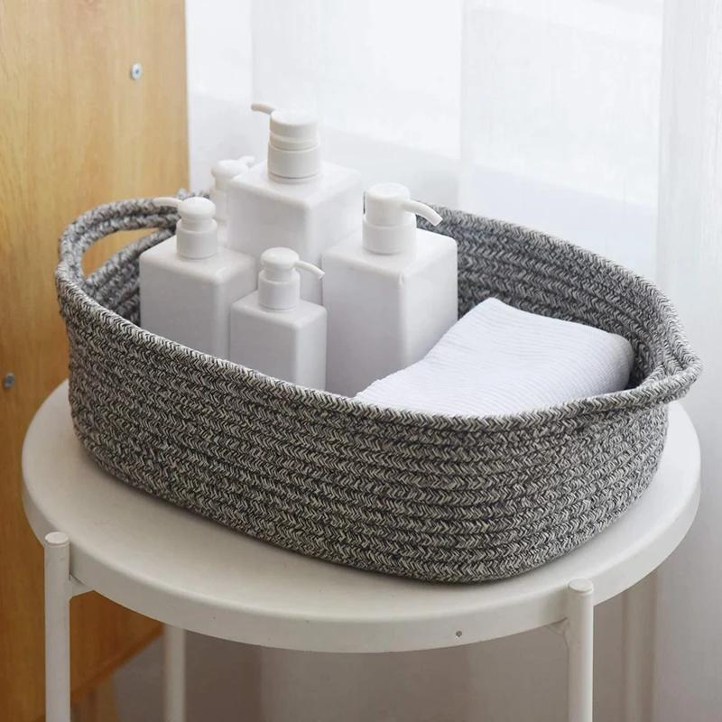 Rectangular Cotton Rope Storage Basket Toy Storage Basket Bathroom Storage Basket, A Durable
