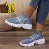 Fashion Letters Floral Print Platform Sneakers for Women Fashion Knitting Casual Sports Shoes Woman Non Slip Breathable Running Shoes