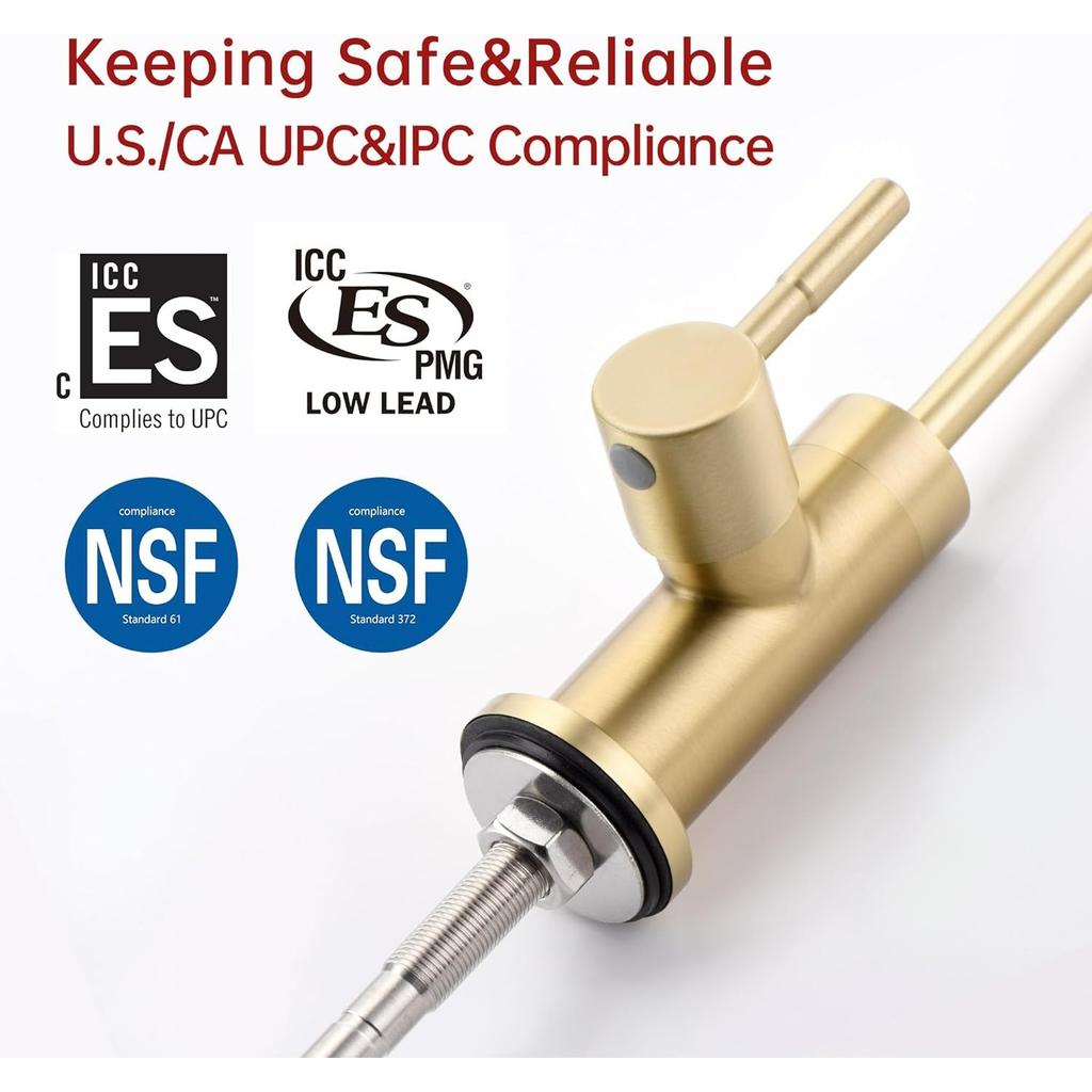 NSF Certification 100% Lead-Free Kitchen Water Filter Faucet SUS304 Stainless Steel, Brushed Gold Drinking Water Faucet for Kitchen Sink