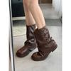 Cowhide version~ retro trouser tube boots square head thick-soled short boots versatile and thin belt buckle western cowboy boots Martin boots