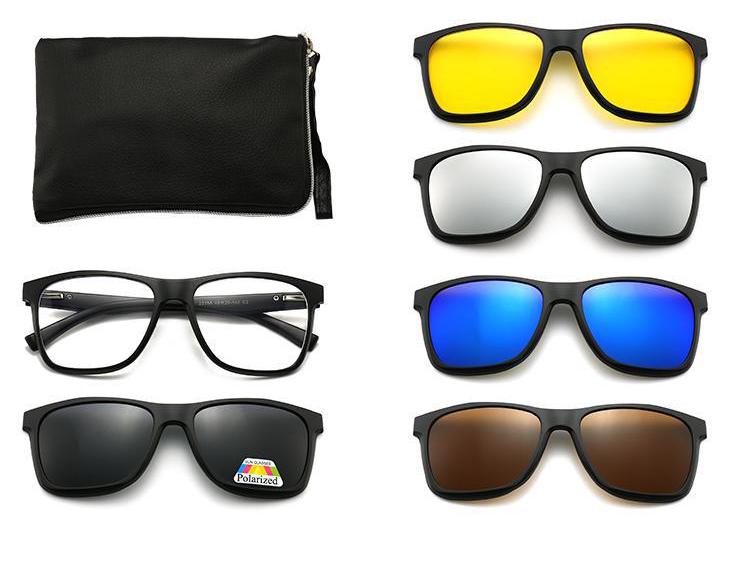Clip-on Glasses Set: Includes 5 Polarized Lenses, Compatible with Myopia TR90 Retro Magnetic Sunglasses