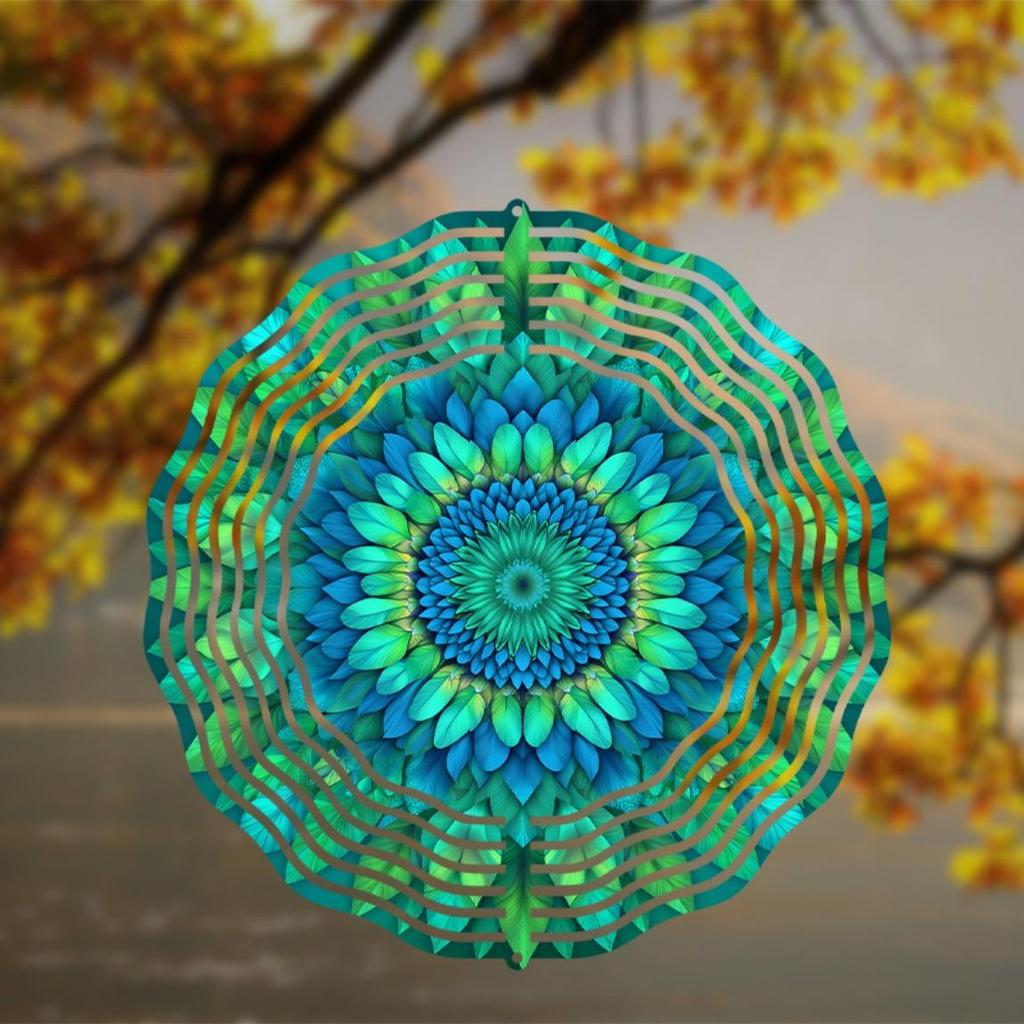 10 Inch Blue Green Metal Wind Spinner 360 Degree Rotating Outdoor Garden Decor Hanging Ornament for Yard Patio Balcony All Season