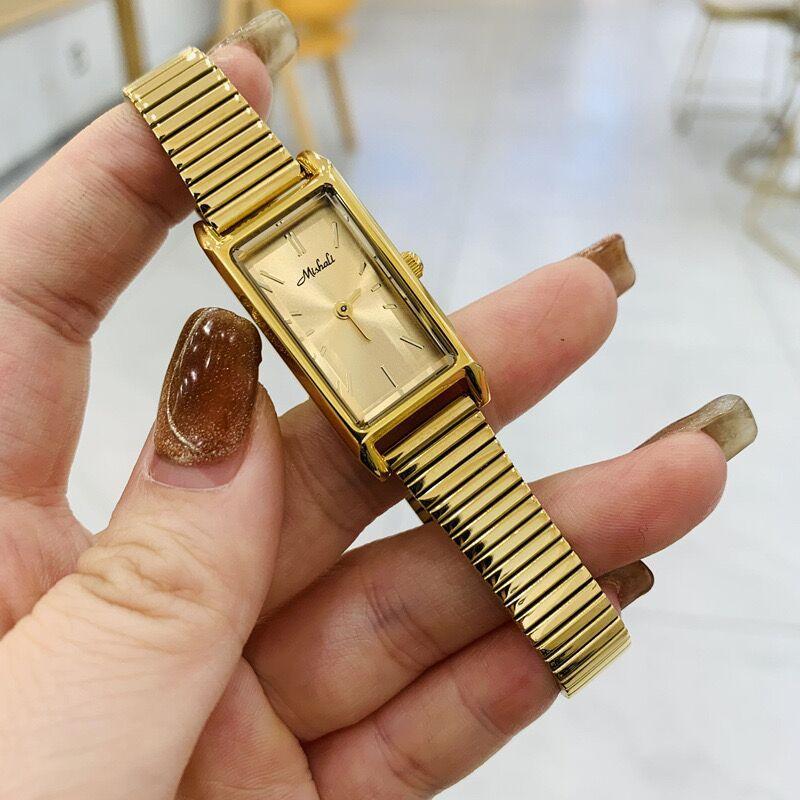 Women S Watch Bamboo Strap Trend Watch Gold Ladies Watch Small Disc Gold Watch Square Watch