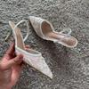 Síťované Vyšívané Tenké Sandály na Vysokém Podpatku Dámské Letní Sexy Slingback Špičaté Lodičky Společenské Boty