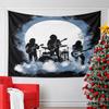 Silhouetted rock band performing against a full moon with smoky clouds. Patterned tapestry for bedroom and living room home decor