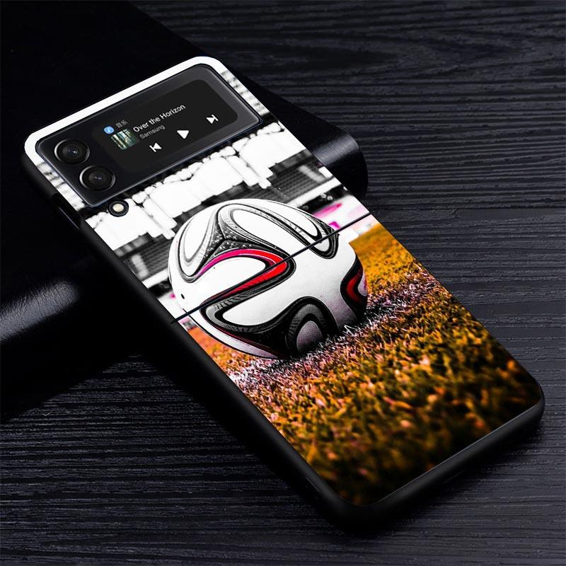 Football Soccer Ball Design Z Flip 7 Phnoe Case For Samsung Z Flip 6 5 4 3 5G Galaxy ZFlip7 ZFlip4 ZFlip5 ZFlip6 ZFlip3 Phone Co