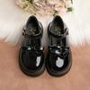 New Fashion Children's Shoes Simple Bow T Buckle Black Leather Shoes Classic Cute Versatile Princess Dress Shoes