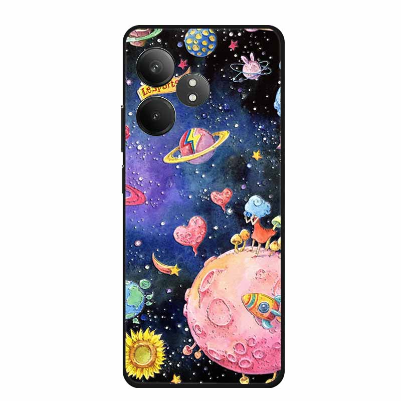 3D Emboss Case For Realme Narzo N61 Note 60 50 Realme GT 6 6T Neo6 SE C61 C63 Phone Case Flowers Black Silicone Soft Back Cover