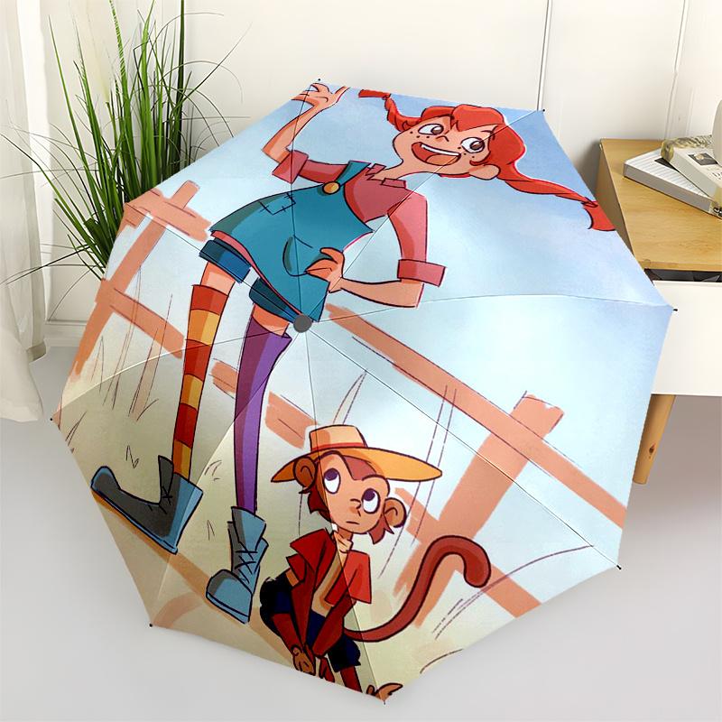 

Pippi Longstocking Themed Travel Umbrella-8 Ribs Automatic Opening and Closing, Portable Folding Design, Compact and Stylish Umbrella Suitab