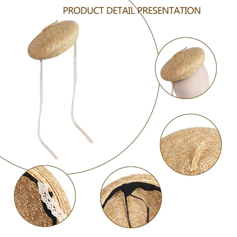 Woven Straw Bonnet Hat for Women Breathable Lace Ribbon Fisherman Hat French Headwear Beach Vacation Sunproof Caps