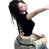 Niche Sexy Casual Slim Spice Girl Back Hollow Strap Short Sleeve T-Shirt American Skinny Halter Top Women