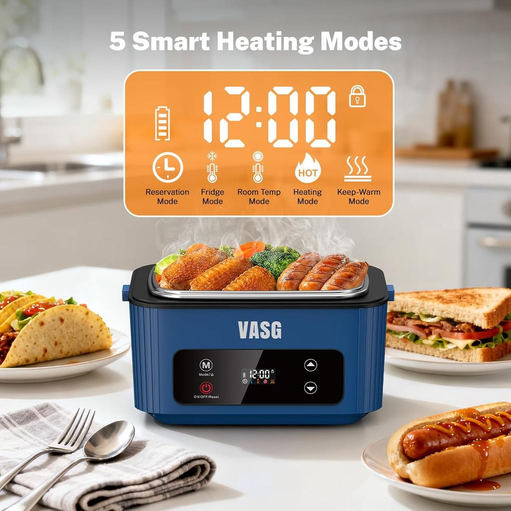 Cordless Heated Lunch Box 1.2L, 12000mAh Electric Food Warmer with Timer & LCD Display for Office, Car, Outdoor Use