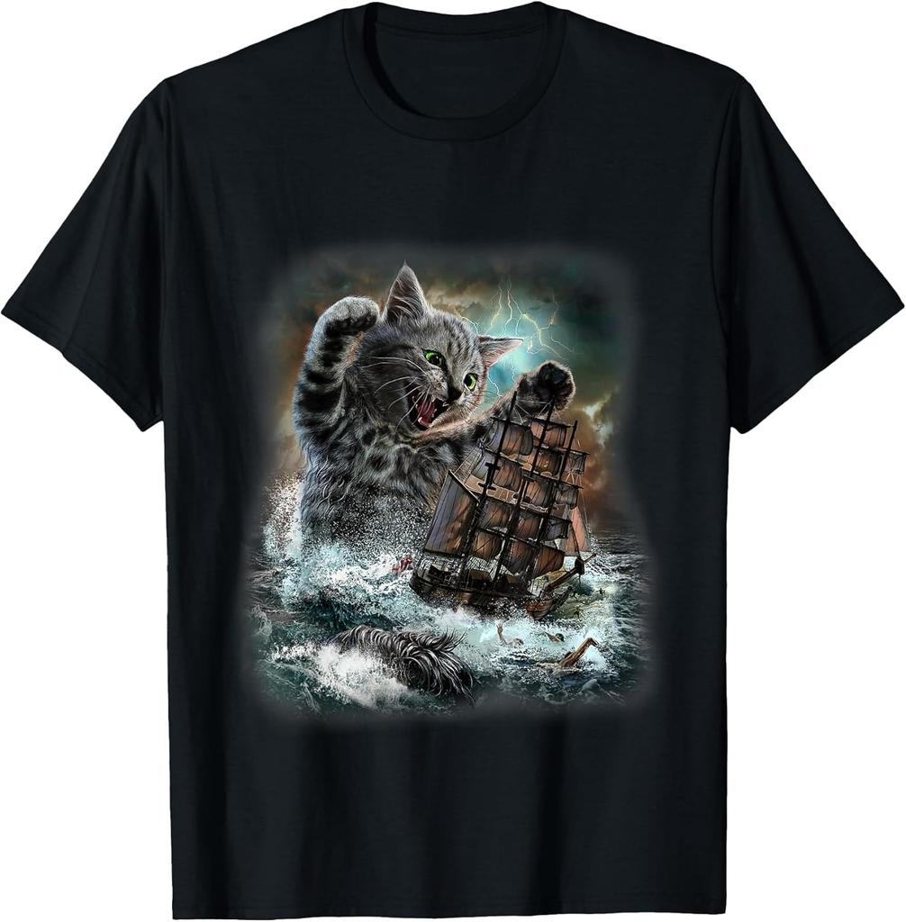 Cat vs. Kraken: Who You Got? - Sea Monster Mayhem Cotton Tee - MADE IN USA