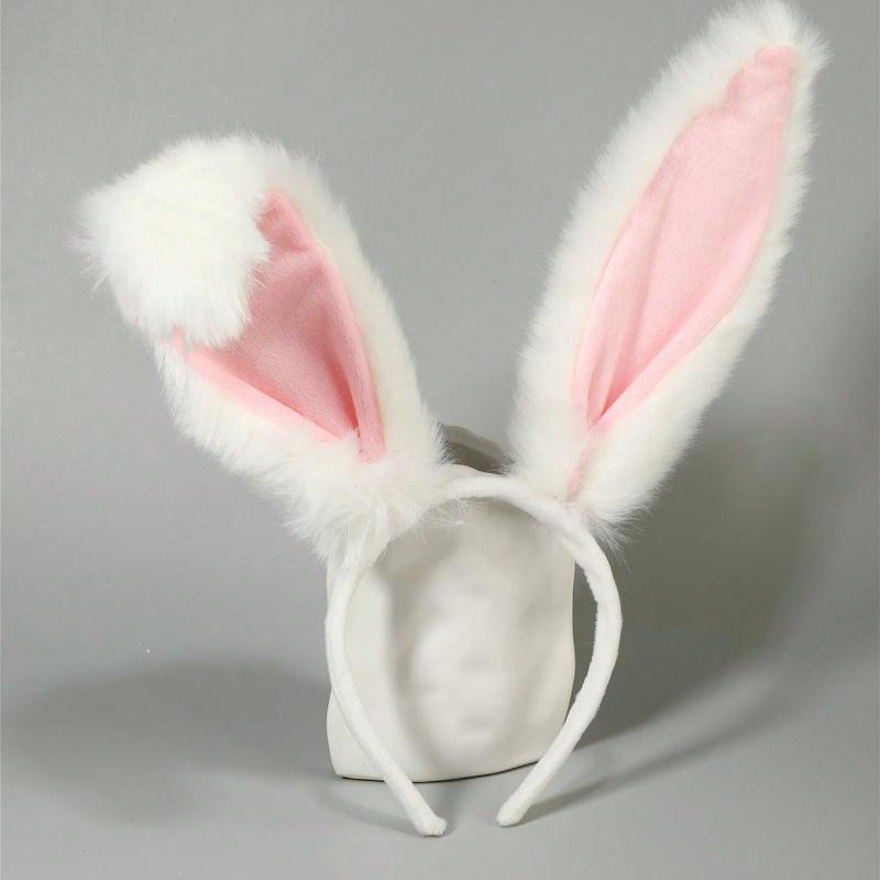 

1 шт. Женская плюшевая повязка на голову с декором в виде кроличьих ушек, меховая костюмная повязка, элегантный бохо-стиль, осень/зима белый