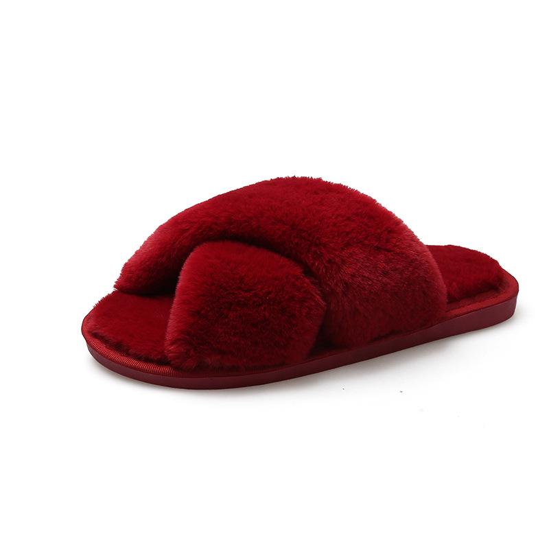 Women's Cozy Cross Fluffy Slippers for Autumn/Winter - Indoor Flat-Bottom Slippers for Home