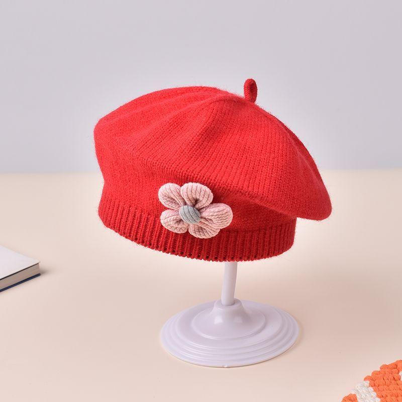 Winter Baby Girls Knitted Flower Bell Hat Cotton Sun Protection Windproof Multi Color Infant Beret for Toddler