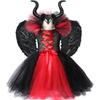 Costume Bambina Ragazza Halloween Vestito Nero Manica Corta Set Vestito Ragazza