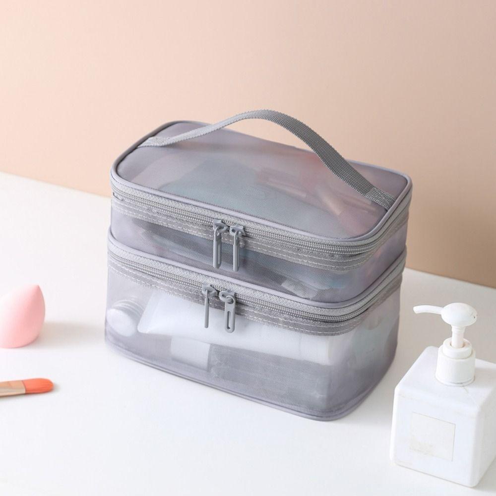Trousse de Maquillage Sac de Rangement Cosmétiques 1/2/3 Couches Trousse de Maquillage Transparente Sacs Cosmétiques en Maille Voyage