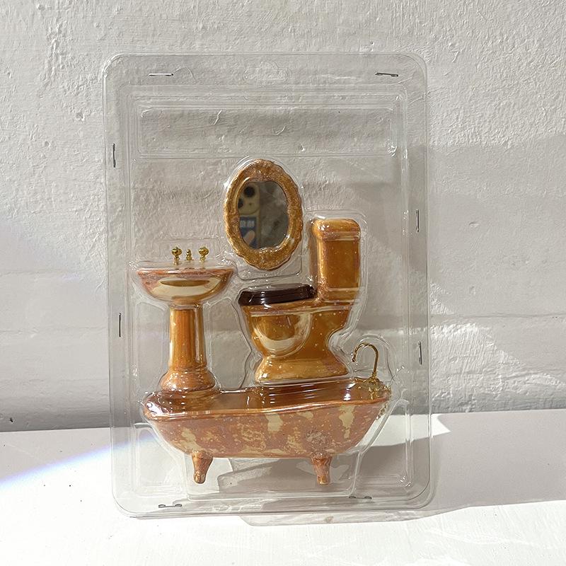 1:12 Scale Miniature Ceramic Bathroom Set - 4-Piece Dollhouse Fixtures