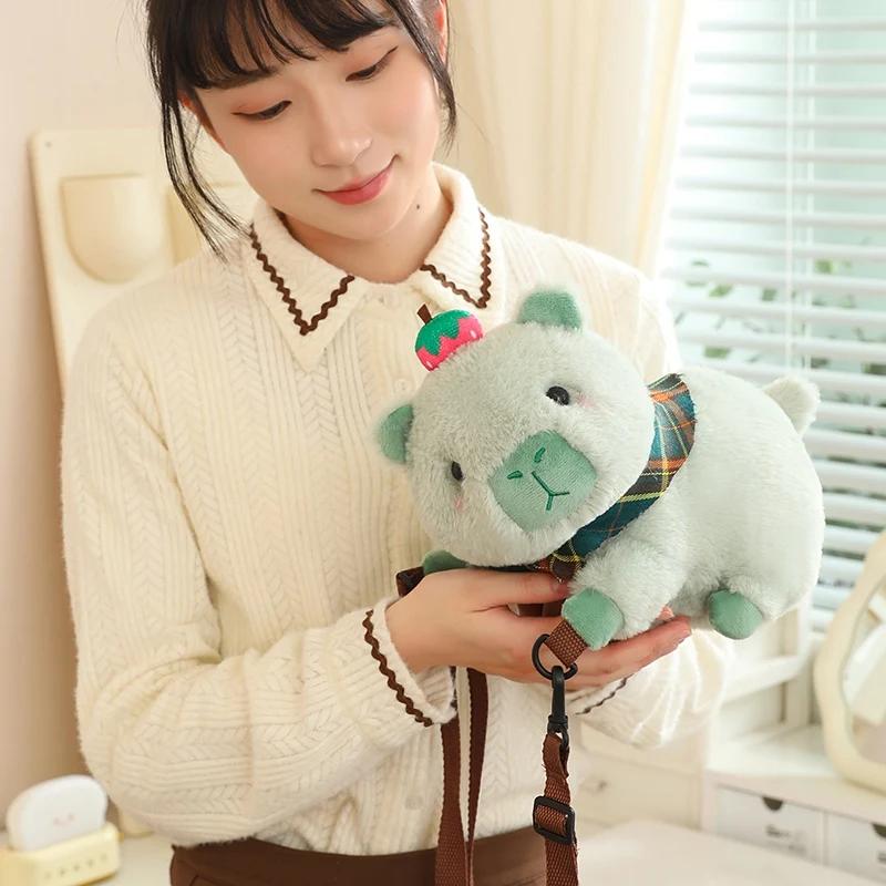 Kawaii Capybara Plush Backpack Cute Animal Fuzzy Phone Bag Brown Capibara School Bag Kids Birthday Gift