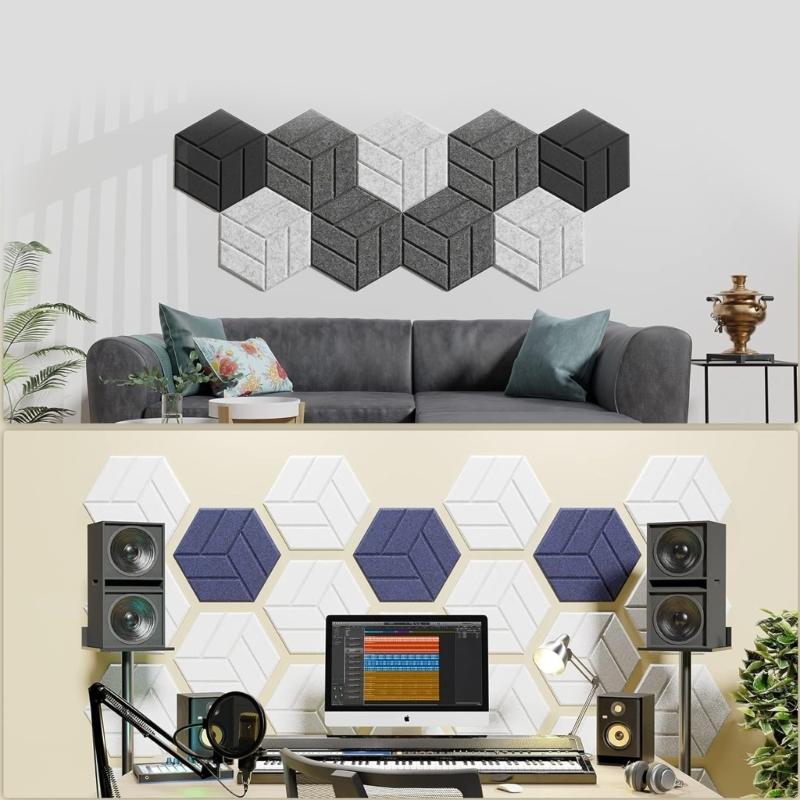 Confezione da 12 Pannelli Fonoassorbenti Esagonali in Schiuma Pannelli Murali Fonoassorbenti Piastrelle Acustiche Texture in Poliestere Perfetti per Studi Pareti di Casa