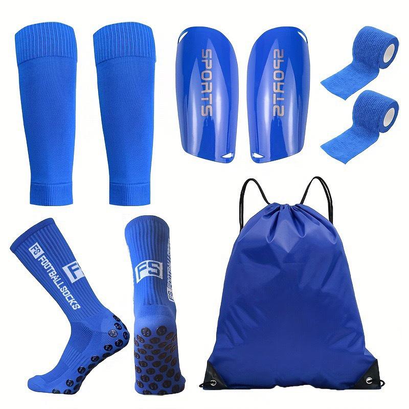 

TEMU Professional Thickened Towel Bottom Football Socks with Leg Sleeves & Shin Guard Bandages 1 pair синий