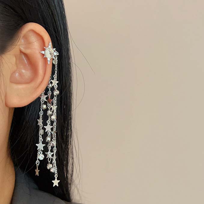 

Модная длинная звезда кристалл циркон кисточка клипса для ушей простая универсальная клипса для ушей праздничные подарки для вечеринок без отверстий для ушей как