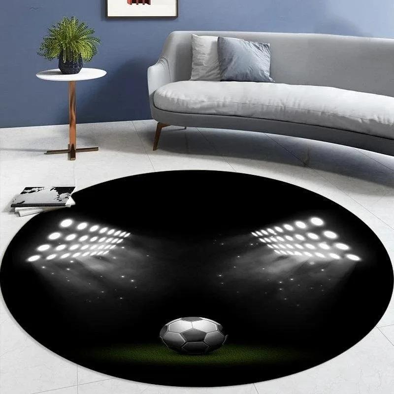 Soccer Ball Round Area Rug – Football Game Theme Carpet – Non-Slip Floor Mat for Living Room or Kids' Room, Washable Home Decor