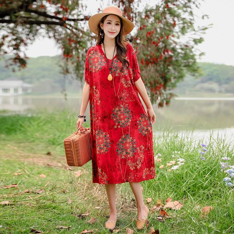 

Повседневные женские платья Летняя винтажная одежда Большие размеры Элегантное летнее длинное платье с коротким рукавом XL