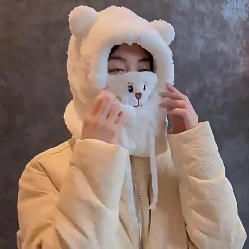 Cute little bear pullover hat for men and women, autumn and winter warm hat suitable for outdoor windproof and cold insulation