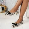 Women's High Heels Pointed Toe Leopard Print Square Heel Women's Shoes Outdoor Sexy Elegant Bow Fashion Banquet Zapatos Mujer