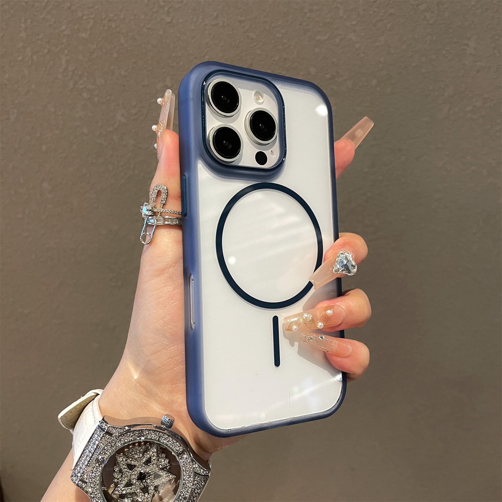 

For iPhone 16 Pro Magnetic Case TPU+PC Clear Phone Back Cover Blue