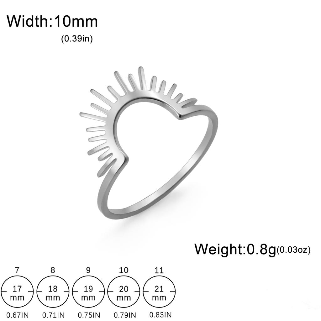 LIKGREAT Simple Radiant Semicircle Finger Ring for Women Men Stainless Steel Fashion Sunshine Punk Hip Hop Jewelry Birthday Gift
