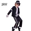 Giacca Paillettes Bambini Anni '80 '90 Costume da Esibizione, Giacca Nera Paillettes, Top, Pantaloni, Cappello, Pantaloni a Strisce Metalliche Occhiali da Bambino, Guanti,